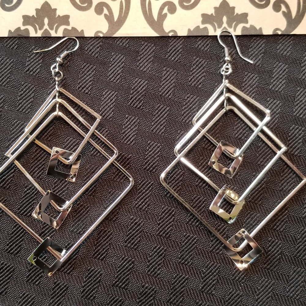 Silver Square Dangle Earrings